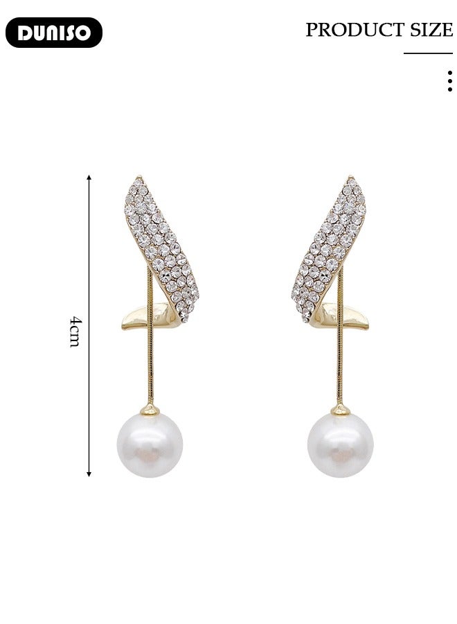 DUNISO Women's Pearl Hoop Earrings,Fashionable Lightweight Earrings,Full of diamond pearl Earrings,Simple Pearl Drop Earrings, Dainty Elegant French Stud Earrings, Hypoallergenic Pearl Earring for Women Girls - Image 4