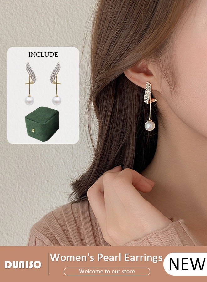 DUNISO Women's Pearl Hoop Earrings,Fashionable Lightweight Earrings,Full of diamond pearl Earrings,Simple Pearl Drop Earrings, Dainty Elegant French Stud Earrings, Hypoallergenic Pearl Earring for Women Girls - Image 1