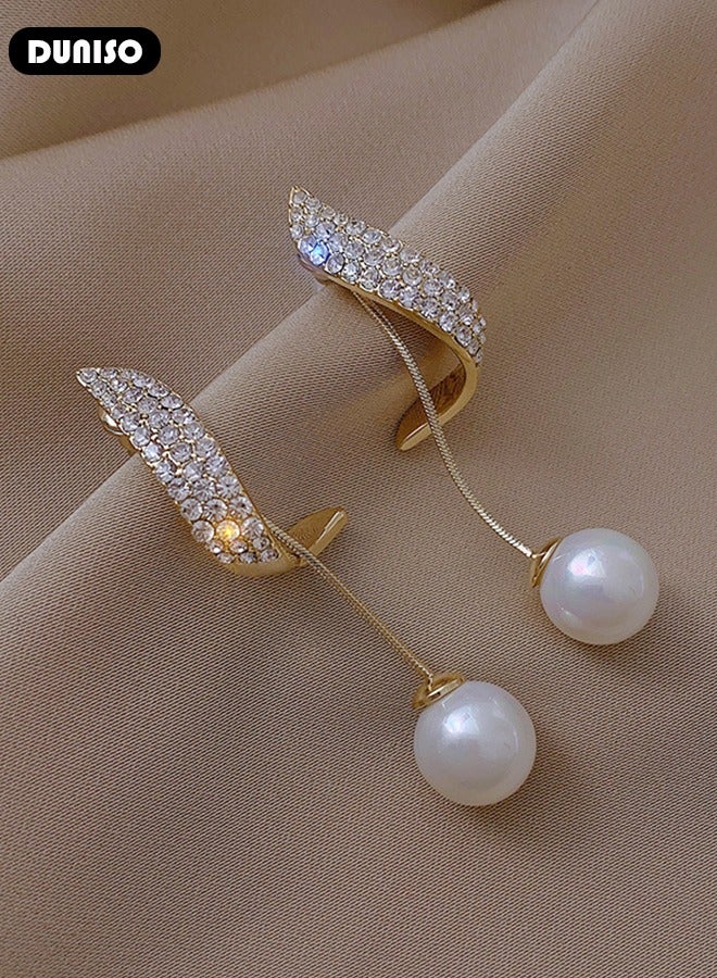 DUNISO Women's Pearl Hoop Earrings,Fashionable Lightweight Earrings,Full of diamond pearl Earrings,Simple Pearl Drop Earrings, Dainty Elegant French Stud Earrings, Hypoallergenic Pearl Earring for Women Girls - Image 5
