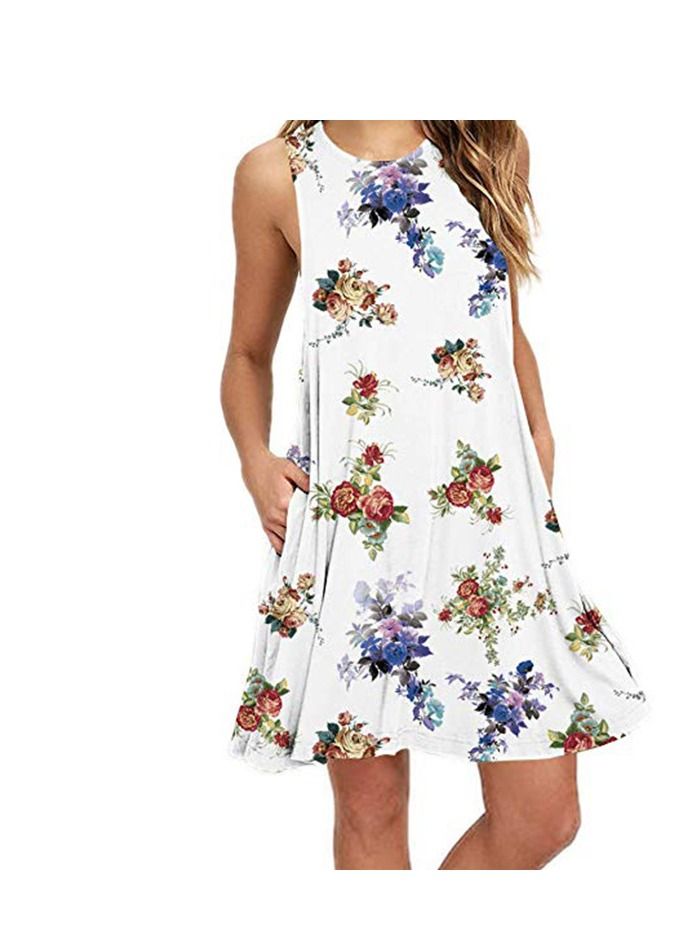 Loquat Women New Sleeveless Print Round Neck Vest Dress