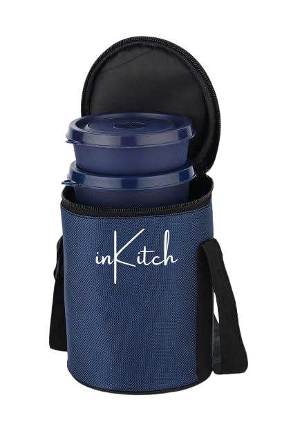 inKitch Microwave Safe Lunch Box Set with Bag, 3 Containers (250/400/500 ml), Blue | Outer Plastic & Inner Stainless Steel Tiffin Box | Leakproof Lunch Boxes - Image 3