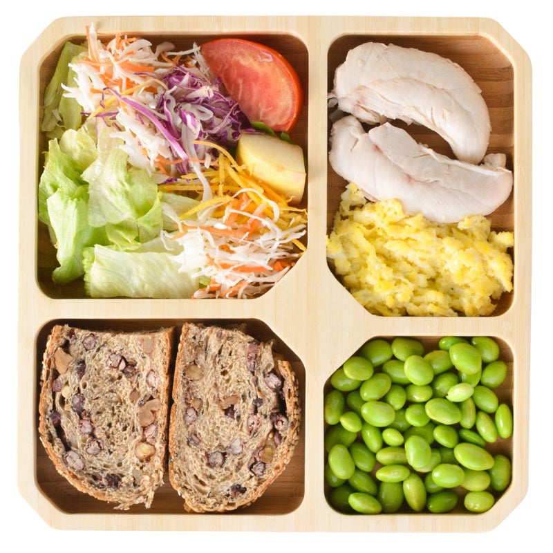 laboos Bamboo Portion Control Plate â€“ 4-Compartment Divided Bento Tray for Balanced Eating, Portion Control & Meal Prep â€“ Square Wooden Dinner Plate for Adults & Kids - Image 1