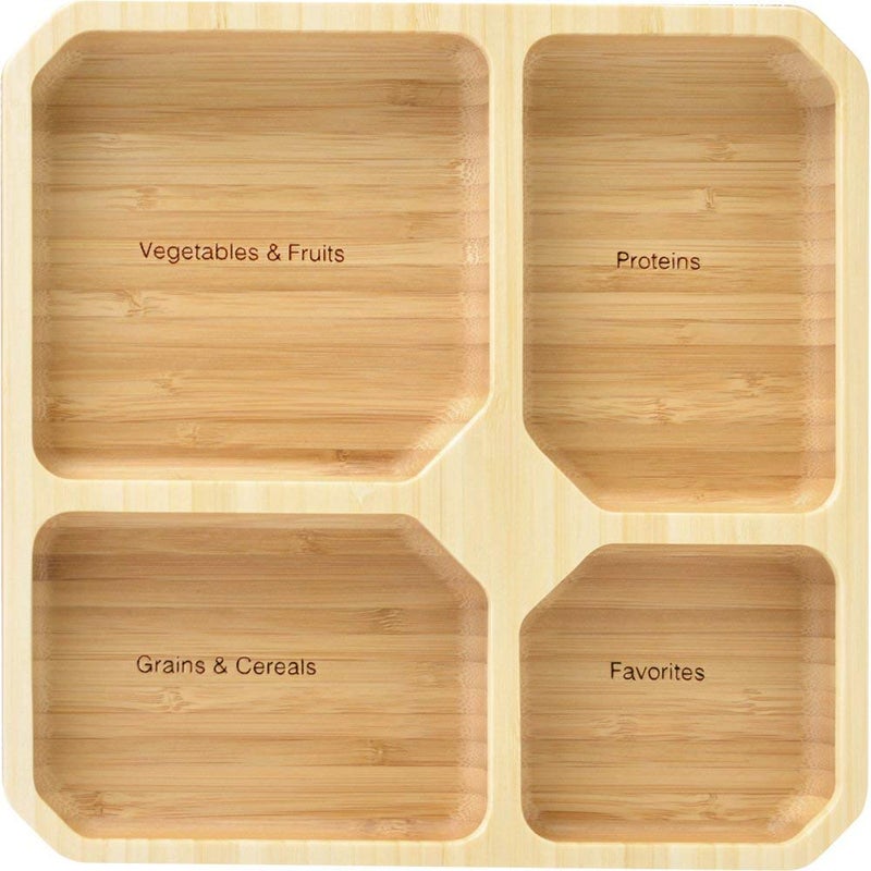 laboos Bamboo Portion Control Plate â€“ 4-Compartment Divided Bento Tray for Balanced Eating, Portion Control & Meal Prep â€“ Square Wooden Dinner Plate for Adults & Kids - Image 2