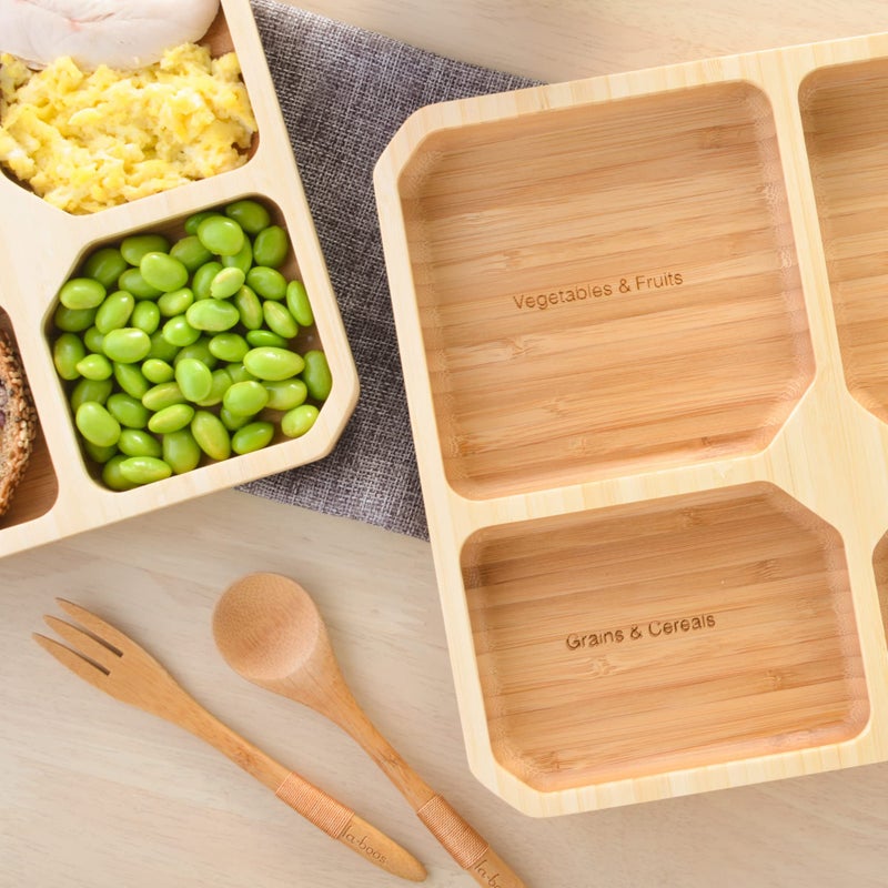 laboos Bamboo Portion Control Plate â€“ 4-Compartment Divided Bento Tray for Balanced Eating, Portion Control & Meal Prep â€“ Square Wooden Dinner Plate for Adults & Kids - Image 3