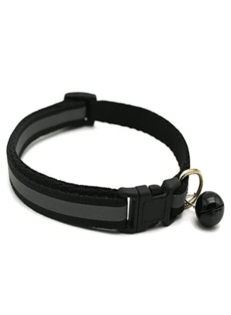Reflective Pet Dogs Cats Bell Collar Adjustable Nylon Buckles Fashion Dog Cat Pet Supplies Accessories (Black)