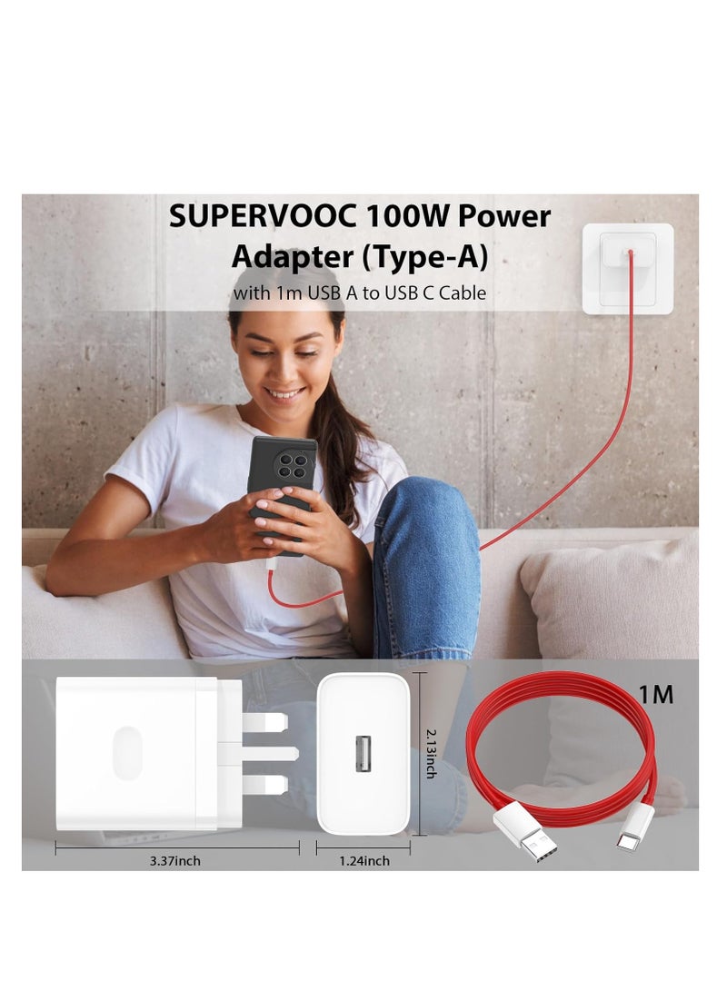 For OPPO SUPERVOOC 100W Power Adapter, Supervooc Charger USB Plug Charger Type-A Wall Charger VOOC Fast Charger w/ 1m USB C Cable for Oppo Find X8 X7 X6 X5 X5 Lite X3 X2 Pro A78 A79 A58 A38 Reno 13 12 F 11F 10 9 8 7 6 5 4  - Image 4