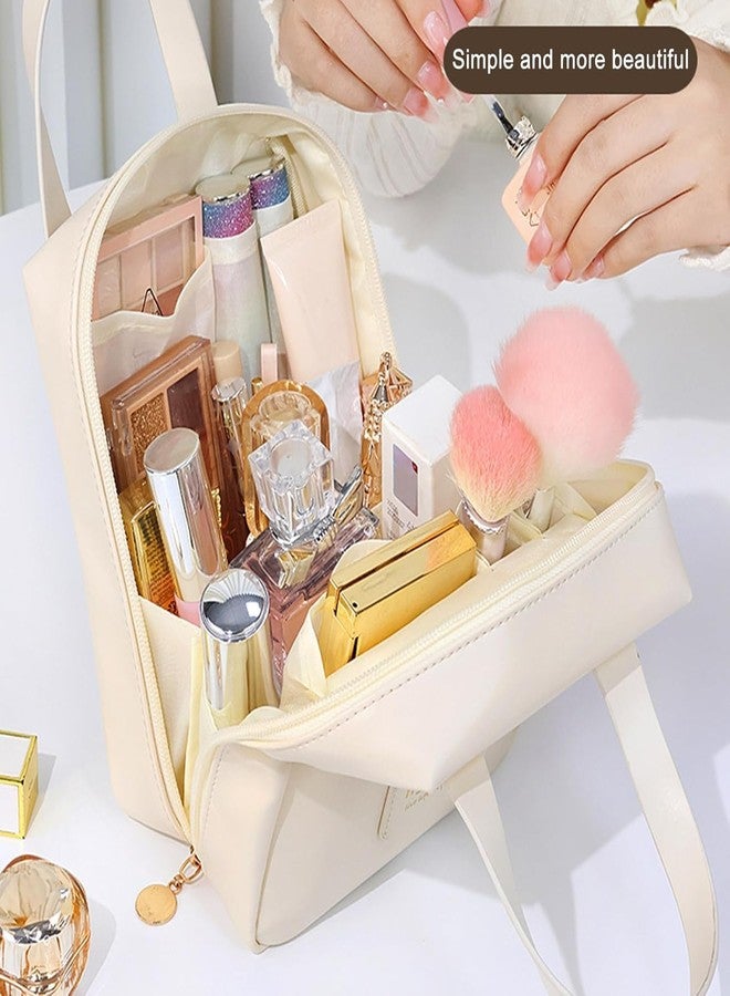 DROZIP Large Travel Makeup Organizer Cosmetic Bags for Women Portable PU Leather Travel Cosmetic Organizer Bag for Woman Makeup Bag for Travel Makeup Organizer Travel Cosmetic Organiser Bag (White) - Image 3