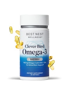 Best Nest Wellness Clever Bird Omega 3 Fish Oil Dha + Epa Fatty Acids Immune Support Supplement 956Mg Omega 3 Gluten Free Non Gmo Includes Bonus Top Smart Brain Guide (Value $19.95) 30 Burpless Softgels  - Image 1