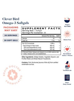 Best Nest Wellness Clever Bird Omega 3 Fish Oil Dha + Epa Fatty Acids Immune Support Supplement 956Mg Omega 3 Gluten Free Non Gmo Includes Bonus Top Smart Brain Guide (Value $19.95) 30 Burpless Softgels  - Image 3