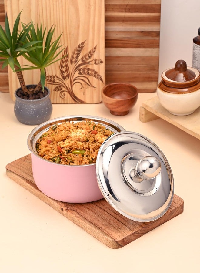 FNS Alwin Pink Finish Stainless Steel Casserole | Premium Double Wall Insulated Hot Pot with Self-Locking Press Lid | Elegant Designer Serving Bowl for Kitchen & Dining (2200 ml) - Image 2