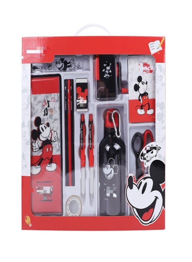 ميكي ماوس القرطاسية طقم هدايا لطلاب المدارس الابتدائية المتوسطة يتضمن مقلمة مبراة مقص حاكم ممحاة زجاجة ماء أقلام دفتر الشريط أقلام حبر جاف