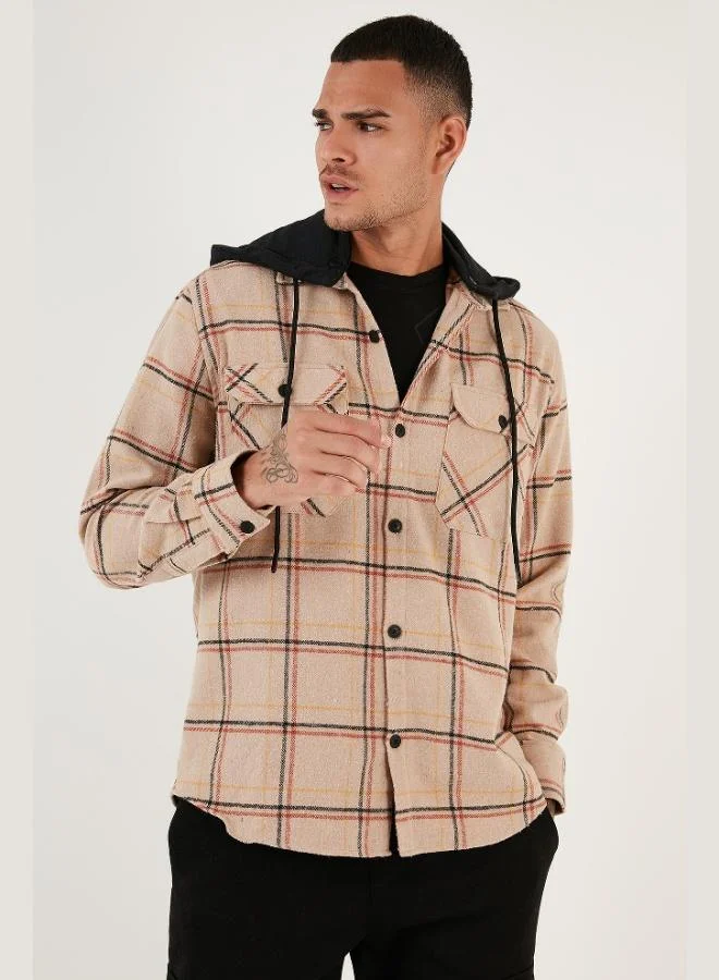 Buratti Plaid Regular Fit Winter Shirt with Detachable Hood for Men SHIRT CF24W126985
