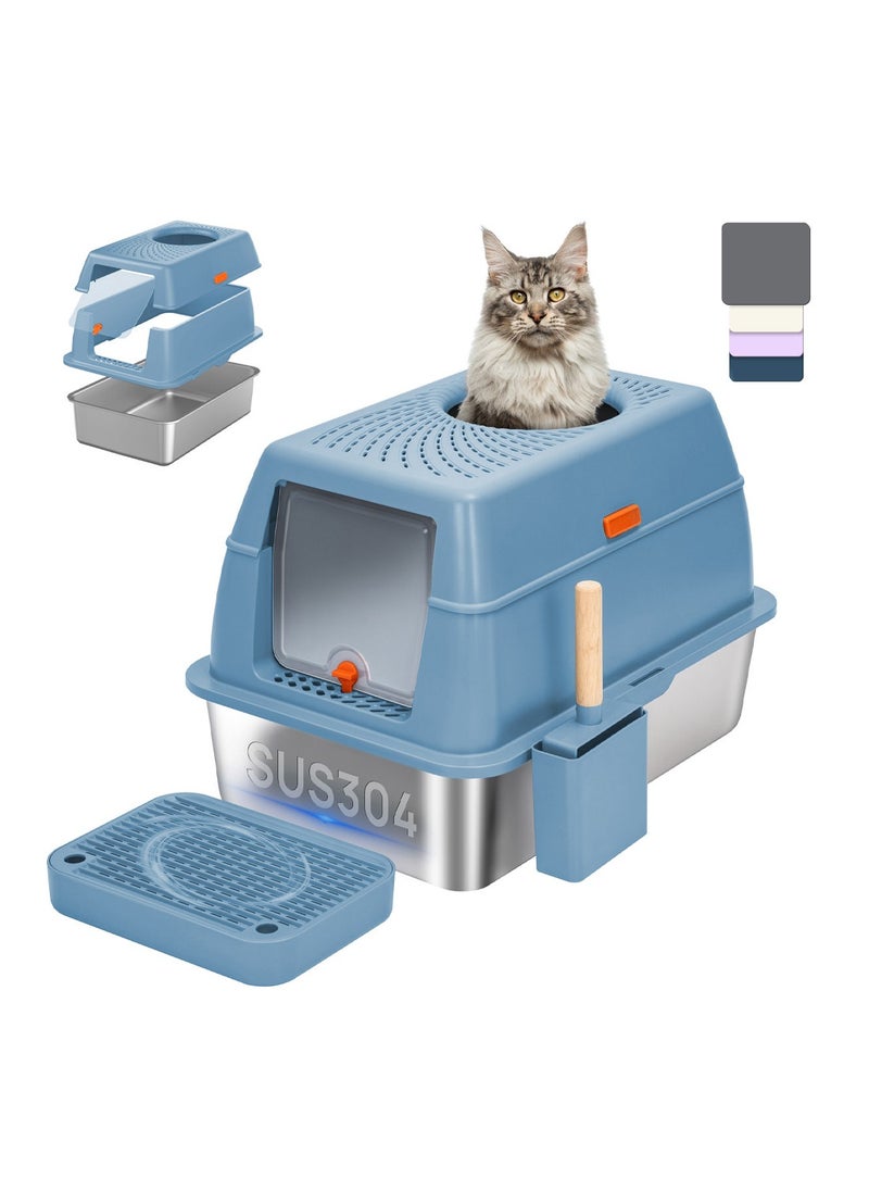 Kidle Large Stainless Steel Cat Litter Box Cat Litter Box with Lid Extra Large Litter Box for Big Cats Metal Litter Tray Enclosed Sides Stainless Steel Litter Box  - Image 1