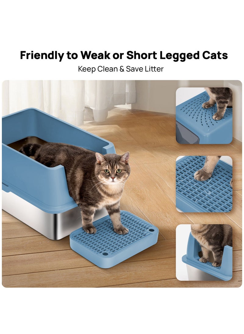 Kidle Large Stainless Steel Cat Litter Box Cat Litter Box with Lid Extra Large Litter Box for Big Cats Metal Litter Tray Enclosed Sides Stainless Steel Litter Box  - Image 3