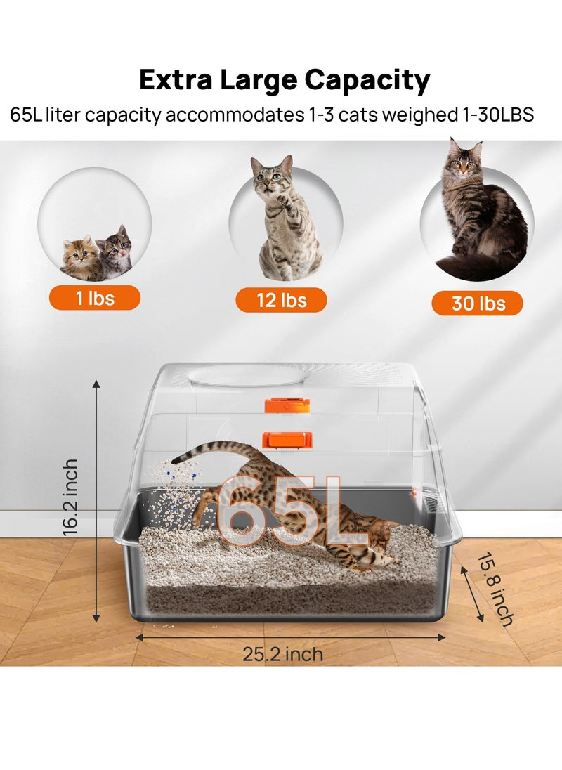 Kidle Large Stainless Steel Cat Litter Box Cat Litter Box with Lid Extra Large Litter Box for Big Cats Metal Litter Tray Enclosed Sides Stainless Steel Litter Box  - Image 2