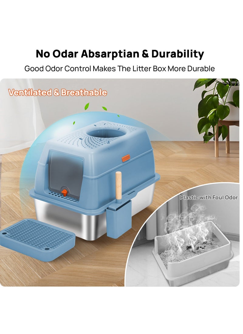 Kidle Large Stainless Steel Cat Litter Box Cat Litter Box with Lid Extra Large Litter Box for Big Cats Metal Litter Tray Enclosed Sides Stainless Steel Litter Box  - Image 5
