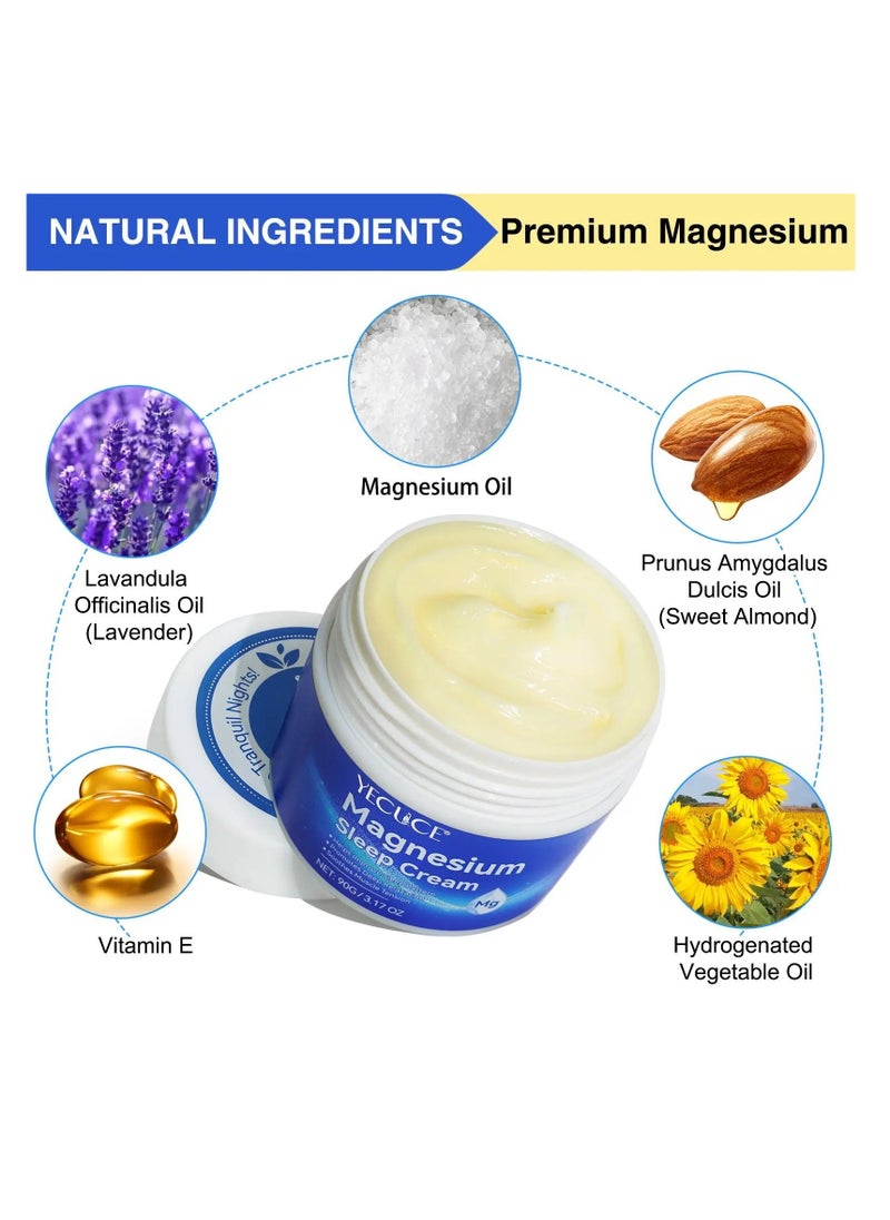 Yecuce 90g Magnesium Sleep Cream Pure Magnesium Body Cream 100% Pure Natural Magnesium Cream for Better Sleep Relief & Relaxation Relieve Muscle Tension Organic Magnesium Cream for Legs Arms Neck Wrist Thigh  - Image 2