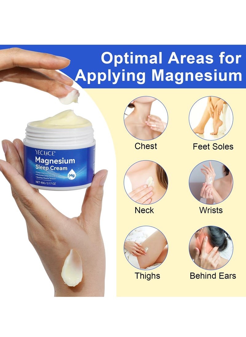 Yecuce 90g Magnesium Sleep Cream Pure Magnesium Body Cream 100% Pure Natural Magnesium Cream for Better Sleep Relief & Relaxation Relieve Muscle Tension Organic Magnesium Cream for Legs Arms Neck Wrist Thigh  - Image 4