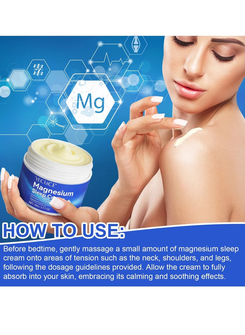 Yecuce 90g Magnesium Sleep Cream Pure Magnesium Body Cream 100% Pure Natural Magnesium Cream for Better Sleep Relief & Relaxation Relieve Muscle Tension Organic Magnesium Cream for Legs Arms Neck Wrist Thigh  - Image 5
