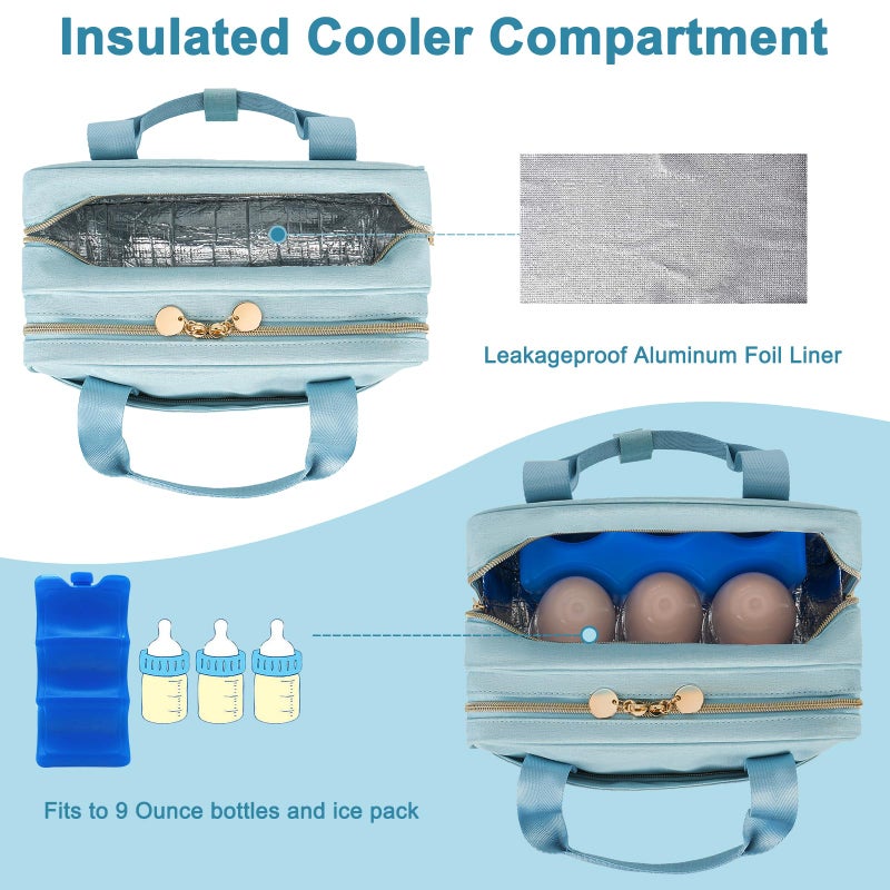 Jaffzora Wearable Breast Pump Bag with Cooler Compartment,Breast Milk Pump Travel Bag Compatible with Willow,Elvie,Medela Pump&Momcozy M5/S12 Pro, Carrying Case for Pump Parts and Bottles,Blue - Image 2