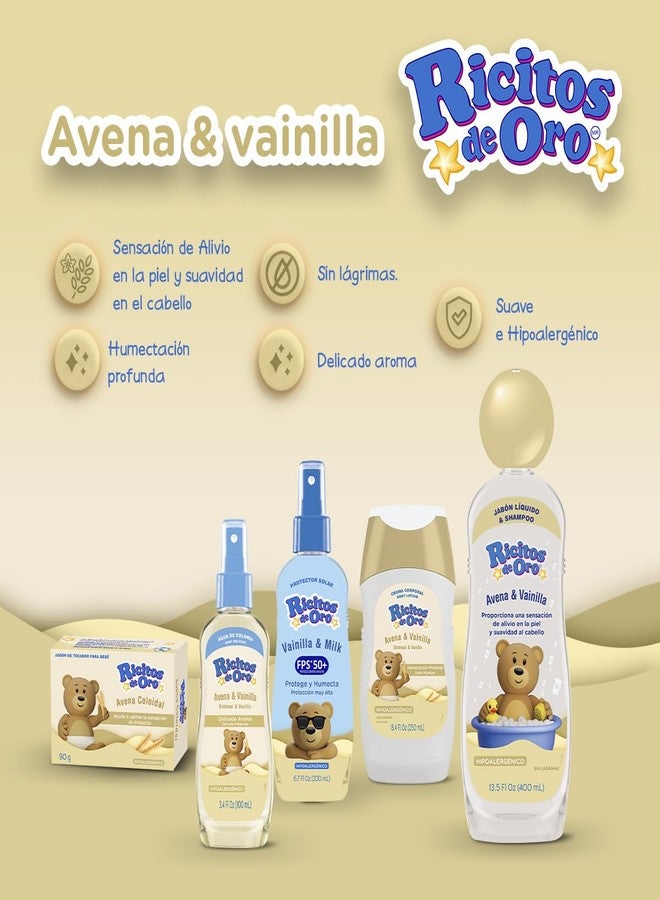 Ricitos de Oro غسول شعر وجسم للأطفال ريسيتوس دي أورو مع الشوفان والفانيليا، غسول وشامبو خالي من الحساسية وبدون دموع؛ 13.5 أونصة سائلة - Image 2