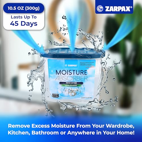 ZARPAX Moisture Absorber Fresh Cotton 10.5 oz/300g | Removes Moisture, Damp & Humidity | Odor Absorber With Fresh Cotton Fragrance | Moisture Trap for Bathroom, Closet, Kitchen | Set of 6 - Image 2