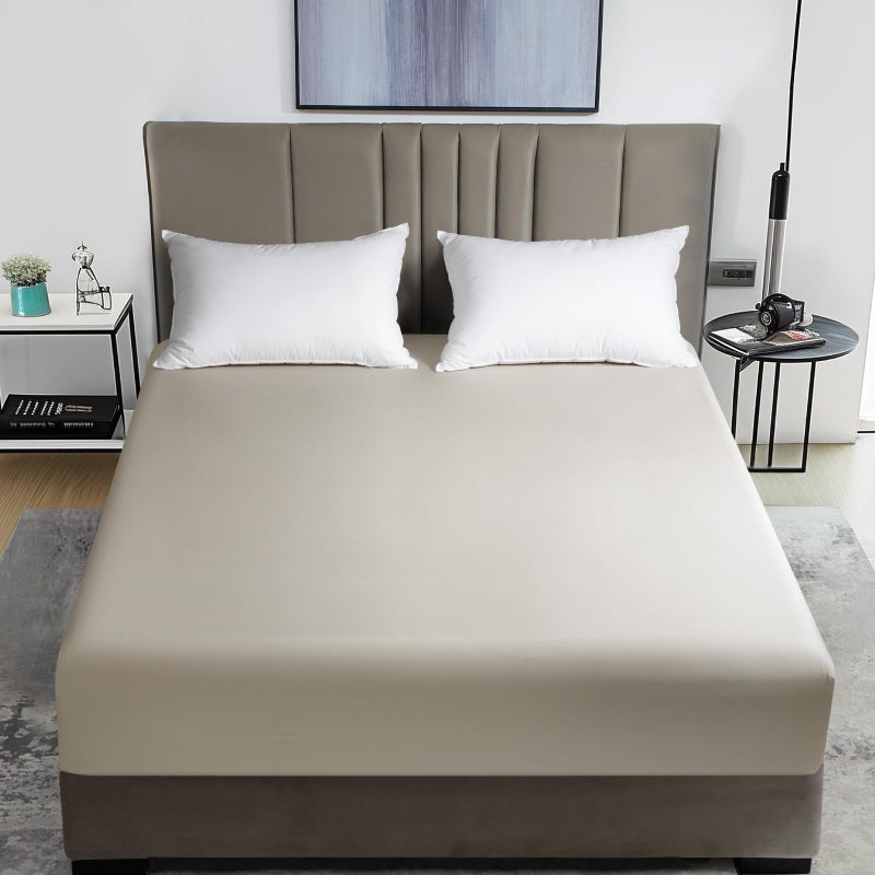 David's Home David's Home Summer Cooling Fitted Sheet Twin Size  100% Rayon Derived from Bamboo  16"" Deep Pocket 2.5cm Wider Elastic  Luxury Smooth Silky Soft Breathable Bottom Sheet for Hot Sleeper  Light Taqpe  - Image 1