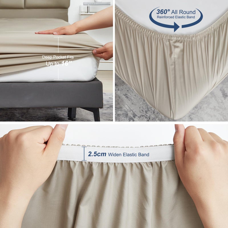 David's Home David's Home Summer Cooling Fitted Sheet Twin Size  100% Rayon Derived from Bamboo  16"" Deep Pocket 2.5cm Wider Elastic  Luxury Smooth Silky Soft Breathable Bottom Sheet for Hot Sleeper  Light Taqpe  - Image 5