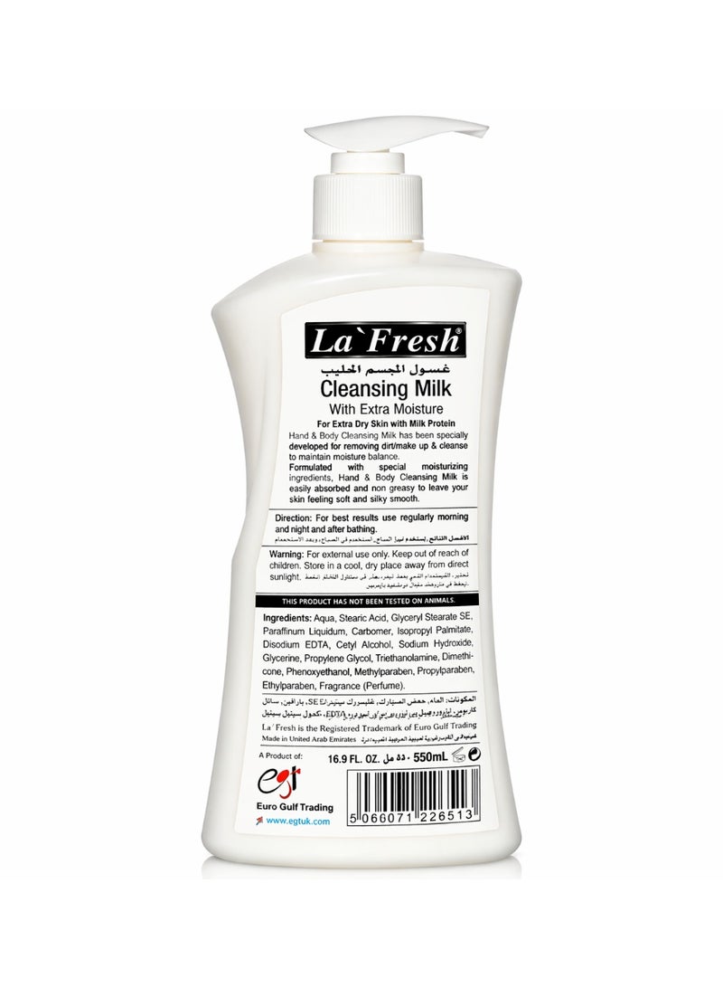 La Fresh Cleansing Milk With Extra Moisture 550ml, Moisturizing Body Cleanser with Milk Protein for Extra Dry Skin, Gentle Non-Greasy Daily Body & Hand Wash - Image 2