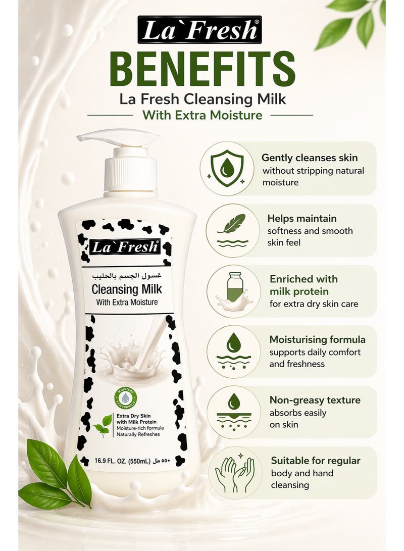 La Fresh Cleansing Milk With Extra Moisture 550ml, Moisturizing Body Cleanser with Milk Protein for Extra Dry Skin, Gentle Non-Greasy Daily Body & Hand Wash - Image 5