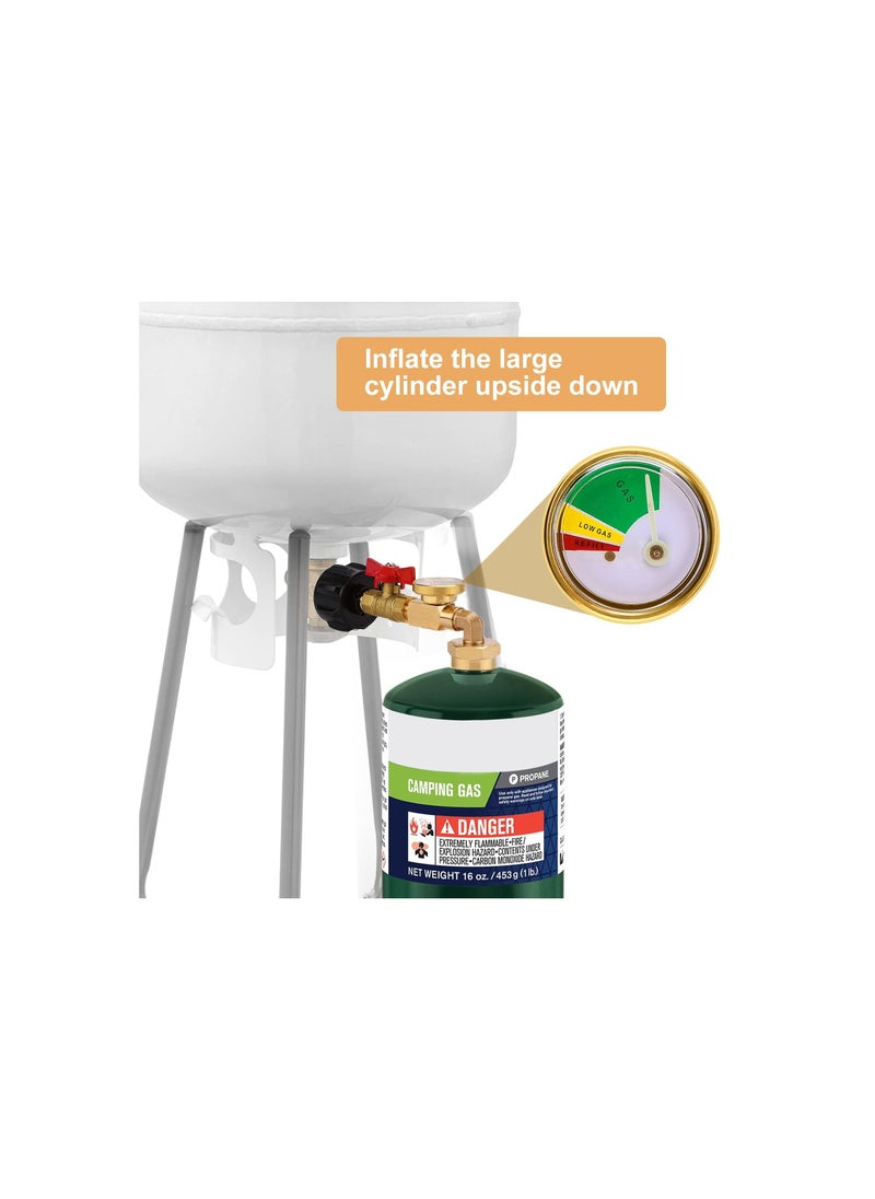 Propane Adapter 1lb to 20lb Fit for QCC1 Propane Refill Elbow Adapter with Gauge and ON-Off Control Valve for 1LB Propane