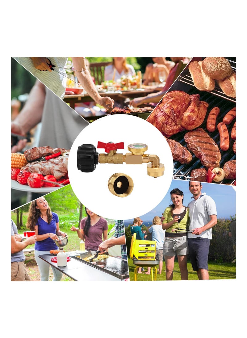 Propane Adapter 1lb to 20lb Fit for QCC1 Propane Refill Elbow Adapter with Gauge and ON-Off Control Valve for 1LB Propane