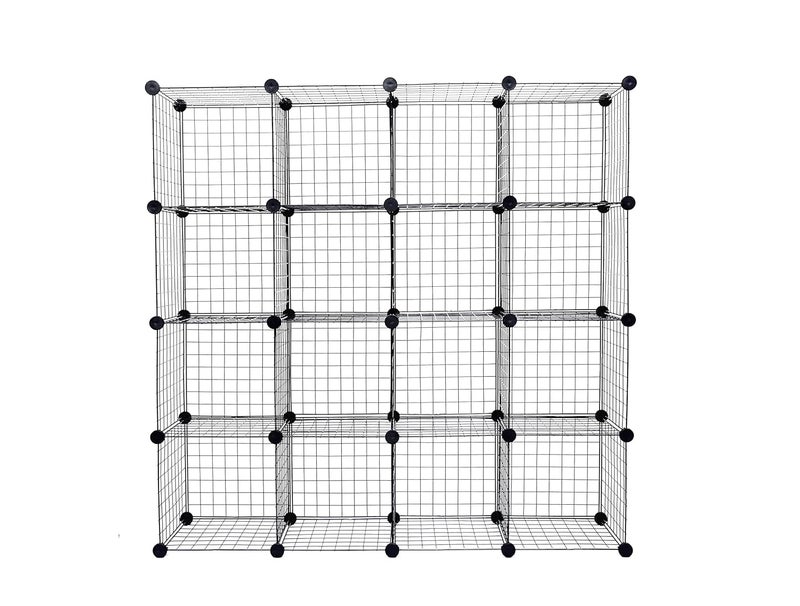 REYNISH Self Assembling Metal Wire Cube Storage Shelf Organizer Shelves Indian Made for Home Office Stackable Modular Shelving and Closet Cabinet Rack with Hammer 16 Cube - Image 1