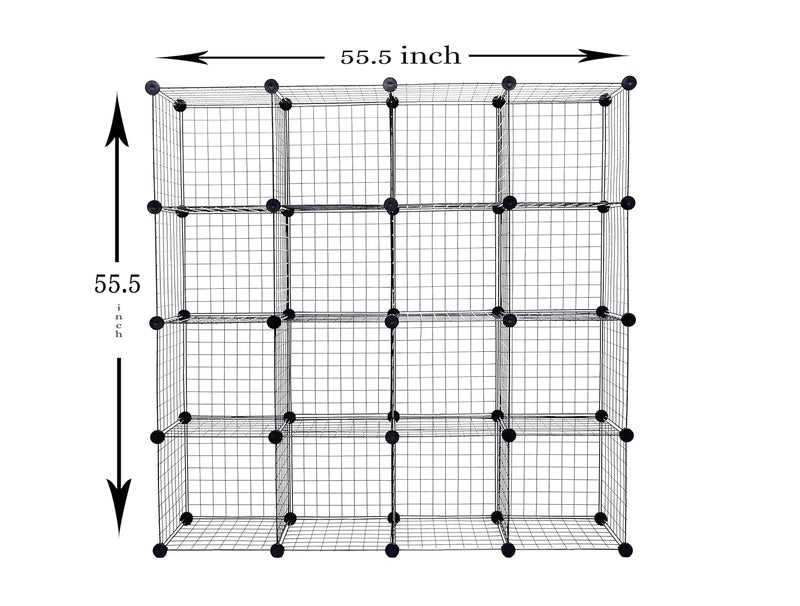 REYNISH Self Assembling Metal Wire Cube Storage Shelf Organizer Shelves Indian Made for Home Office Stackable Modular Shelving and Closet Cabinet Rack with Hammer 16 Cube - Image 3