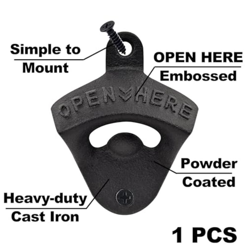 Cast Iron Bottle Opener Wall Mounted Beer Cap Opener Mountable for Wooden Post Table Board Craft - Image 2