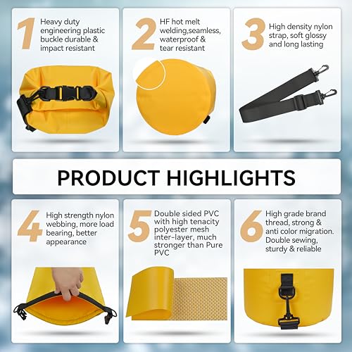 MARCHWAY Floating Waterproof Dry Bag Backpack 5L/10L/20L/30L/40L, Roll Top Sack Keeps Gear Dry for Kayaking, Rafting, Boating, Swimming, Camping, Hiking, Beach, Fishing (Deep Yellow, 20L) - Image 5