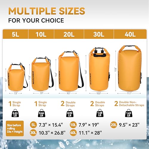 MARCHWAY Floating Waterproof Dry Bag Backpack 5L/10L/20L/30L/40L, Roll Top Sack Keeps Gear Dry for Kayaking, Rafting, Boating, Swimming, Camping, Hiking, Beach, Fishing (Deep Yellow, 20L) - Image 3