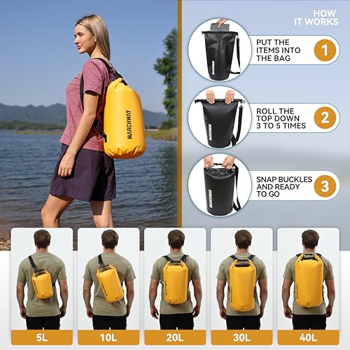 MARCHWAY Floating Waterproof Dry Bag Backpack 5L/10L/20L/30L/40L, Roll Top Sack Keeps Gear Dry for Kayaking, Rafting, Boating, Swimming, Camping, Hiking, Beach, Fishing (Deep Yellow, 20L) - Image 4