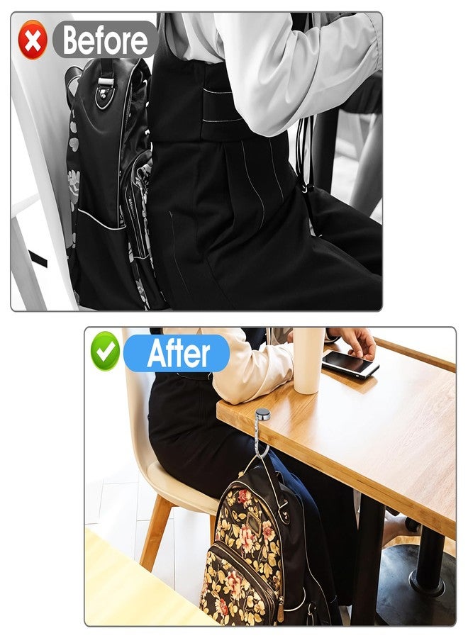 oruola خطافات حقائب أورولا قطعتين للطاولات، خطاف حقيبة قابل للطي، علاقة حقائب بلونين للطاولة، خطاف تعليق حقائب يد نسائية قابل للطي للمكتب، خطافات حقائب سطح الطاولة للفتيات والسيدات (أسود/فضي) - Image 5