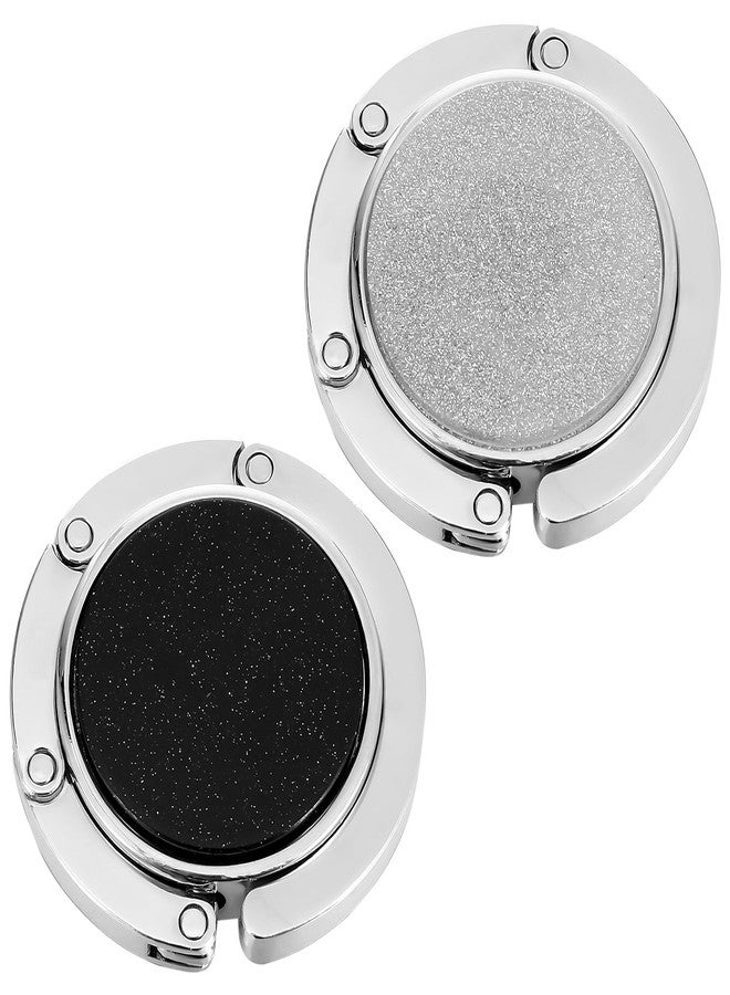 oruola خطافات حقائب أورولا قطعتين للطاولات، خطاف حقيبة قابل للطي، علاقة حقائب بلونين للطاولة، خطاف تعليق حقائب يد نسائية قابل للطي للمكتب، خطافات حقائب سطح الطاولة للفتيات والسيدات (أسود/فضي) - Image 1