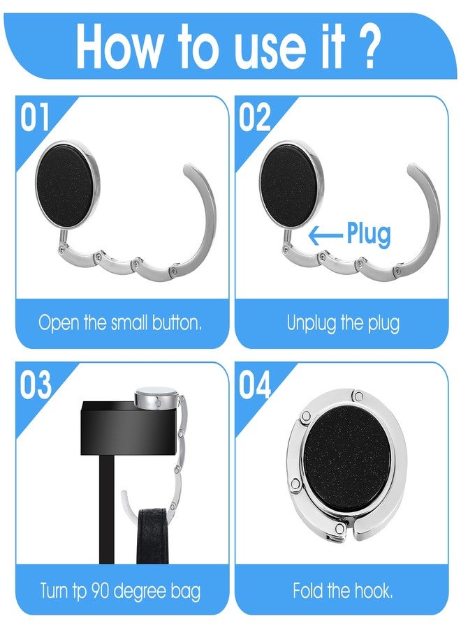 oruola خطافات حقائب أورولا قطعتين للطاولات، خطاف حقيبة قابل للطي، علاقة حقائب بلونين للطاولة، خطاف تعليق حقائب يد نسائية قابل للطي للمكتب، خطافات حقائب سطح الطاولة للفتيات والسيدات (أسود/فضي) - Image 4