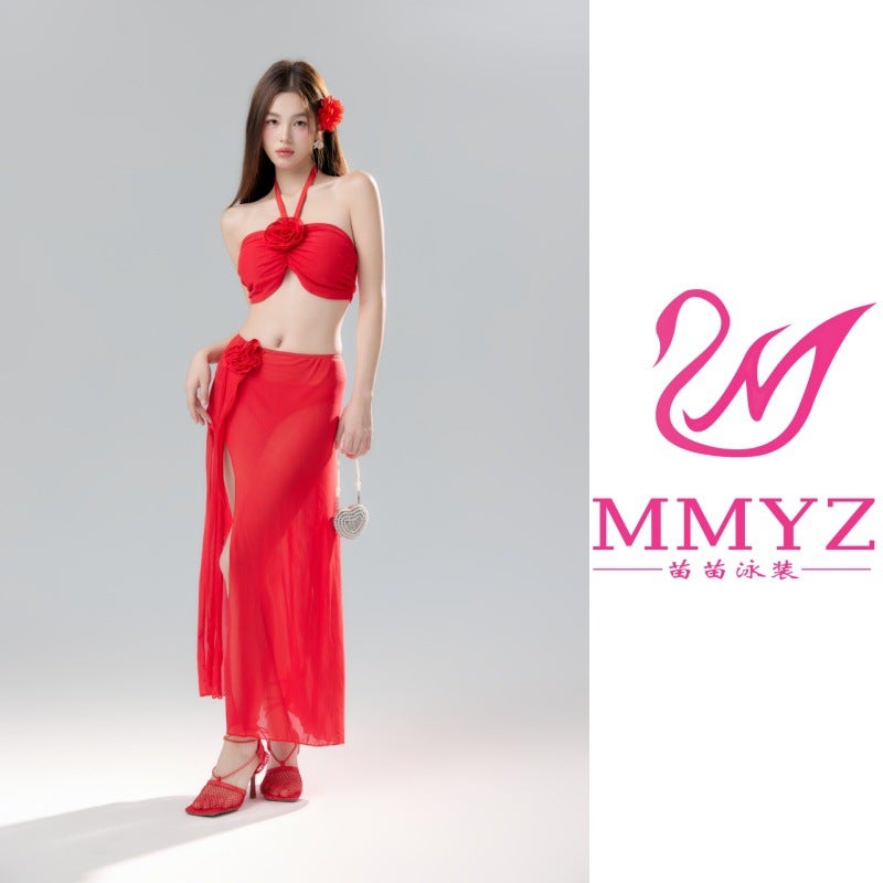2026 New Style Split Strap Long Dress Bikini Swimwear Beach Vacation Bikini Three-Piece Swimsuit For Women