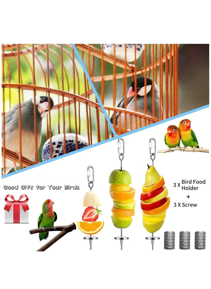 Generic Bird Feeder for Cage, Bird Foraging Toy, Stainless Steel Bird Food Holder, Small Animal Fruit Vegetable Stick Skewer, Hanging Food Feeding Treating Tool for Parrots Cockatiel Cage 2 Long + 1 Short - Image 2