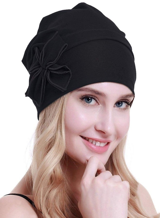 osvyo Cotton Chemo Turbans Headwear Beanie Hat Cap for Women Cancer Patient Hairloss Black - Image 1