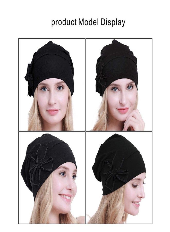 osvyo Cotton Chemo Turbans Headwear Beanie Hat Cap for Women Cancer Patient Hairloss Black - Image 2