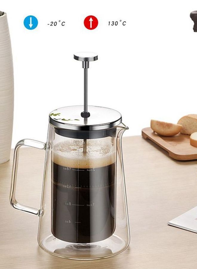 Glass French Press Coffee Maker 650ML Double Wall Coffee Pot With Tick Mark Stainless Steel Filter  - Image 2