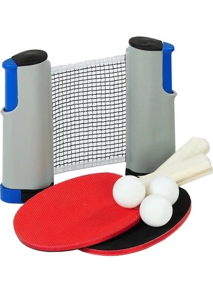 Table Tennis Adjustable Portable Net Set (2 Rackets + 3 Ping-Pong Balls)