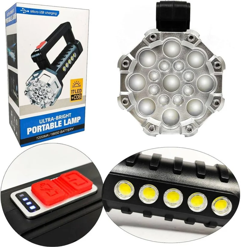 caddeoutlet RC-3030ULTRA Powerful Flashlight Rechargeable 17LED+5COB LED 2023 3030RC