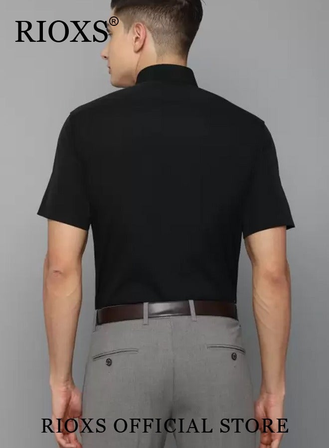 RIOXS Men's Short Sleeve Formal Shirt Fit Slim Fit Business Dress Shirts Casual Button Down Shirt  - Image 3