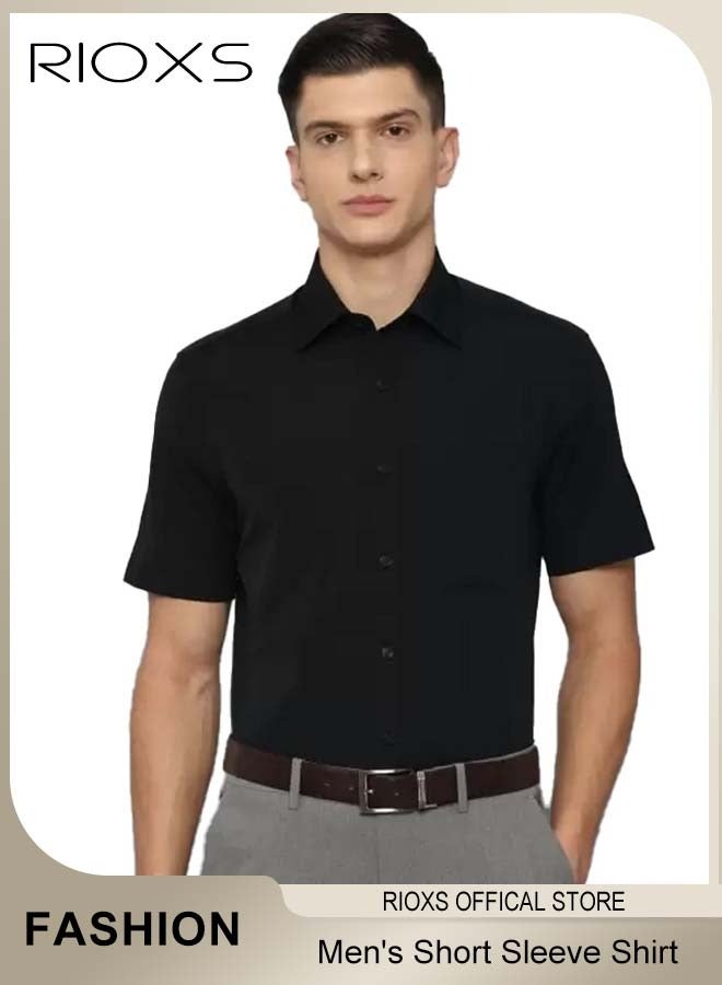 RIOXS Men's Short Sleeve Formal Shirt Fit Slim Fit Business Dress Shirts Casual Button Down Shirt  - Image 1
